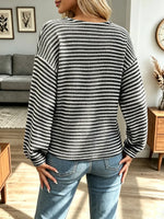 Retro Stripe Art V Collar Casual Stylish Long Sleeve Cotton Shirt