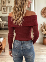 Women's Shimmer Ribbed Cross-Front Off-the-Shoulder Top