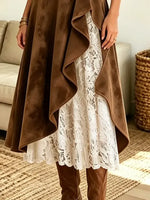 Retro Floral Lace Patchwork Art Casual Suede Stylish Skirt