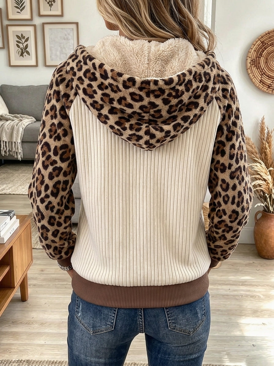 Women's Leopard Fleece Panel Hooded Jacket