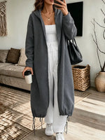 Women's Long Pocket Zip-up Hoodie Coat
