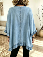 Women's Ruffled Hem Open-Front Denim Cardigan