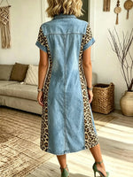 Women's Leopard Panel Denim Shirt Dress