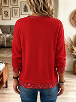 Red Waffle Knit Santa Cocktail Sequin Trim Christmas Sweatshirt