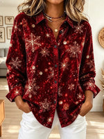 Vintage Christmas Pattern Art Casual Stylish Velvet Long Sleeve Shirt