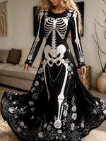 Women's Halloween Crew Neck Long Sleeve Maxi Dress