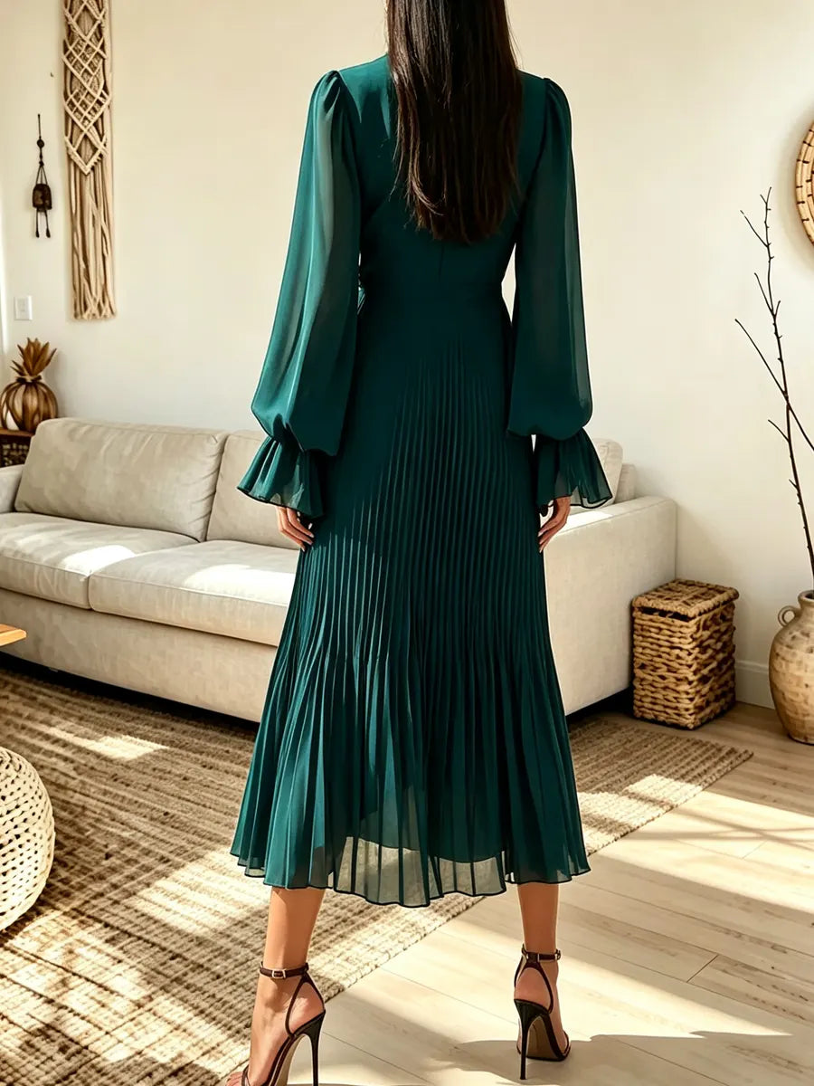 Retro Elegant Ruffle Art Casual Stylish Long Sleeve Midi Dress