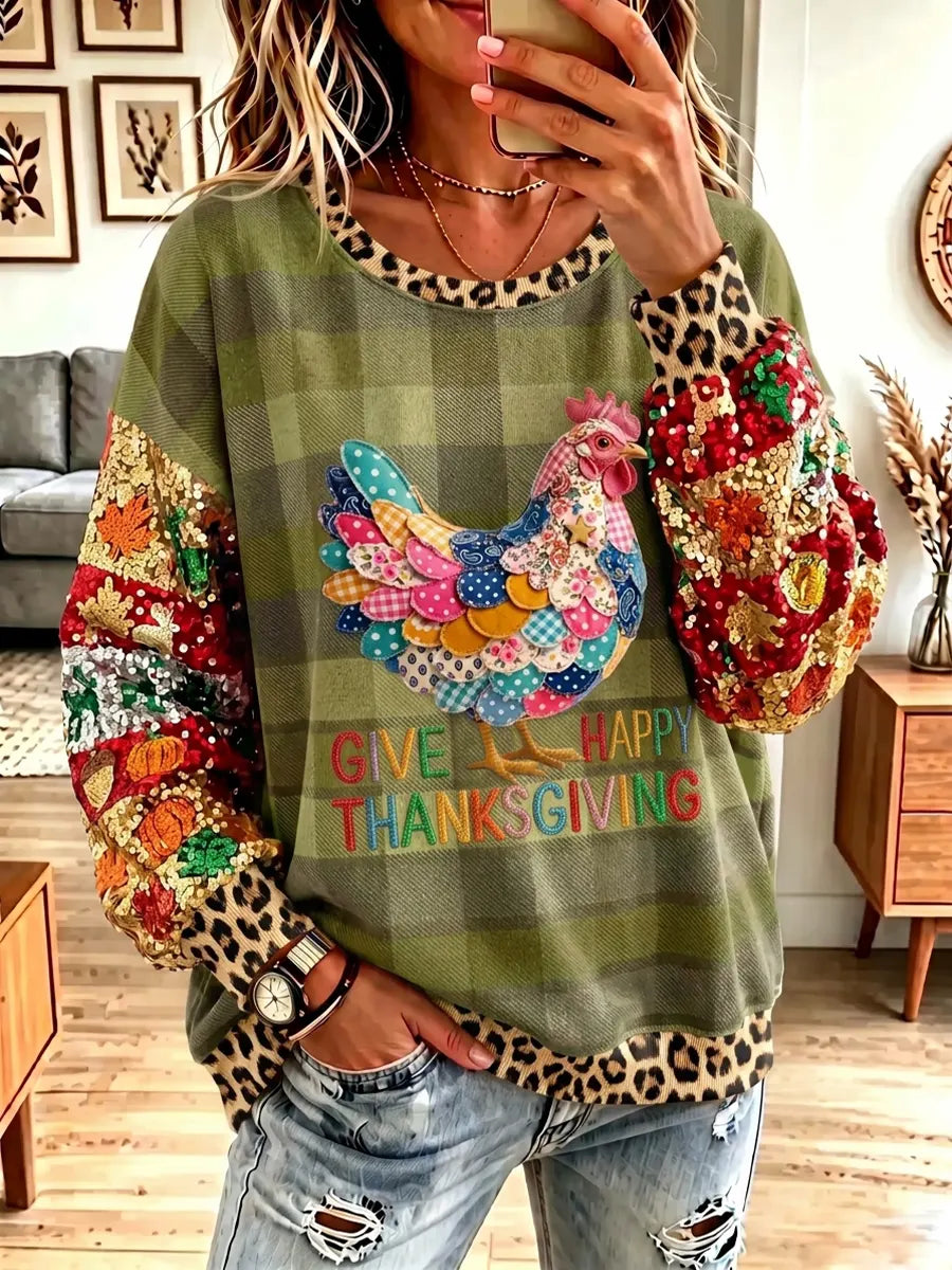 Vintage Elegant Sparkly Thanksgiving Chicken Sweatshirt