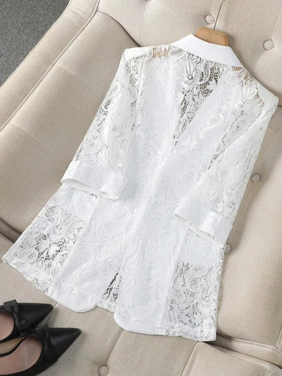 Retro Elegant Solid Color Lace Patchwork Art Casual Stylish Blazer Coat