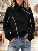 Women's Asymmetric Diagonal Zip High Neck Sweatshirt