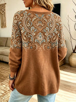 Women's Damask Print V-Neck Knit Sweater