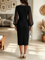 Women's Rhinestone Trim Wrap Ribbed Midi Dress