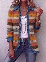 Vintage Elegant Pattern Patchwork Denim Ruffled Jacket