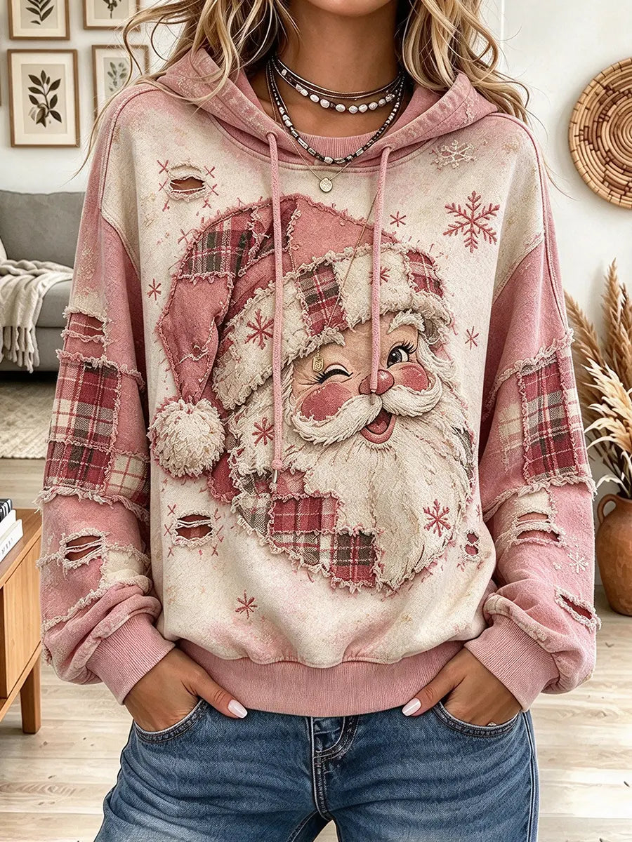 Women's Christmas Santa Claus Print Hooded Sweatshirt