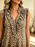 Women's Ombre Leopard Ruffle Sleeveless Mini Dress