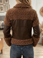 Women's Faux Leather Panel Sherpa Cardigan