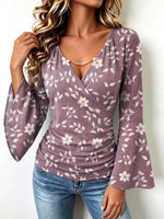 Retro Floral Pattern Art Print Casual Stylish Cotton V Collar Shirt