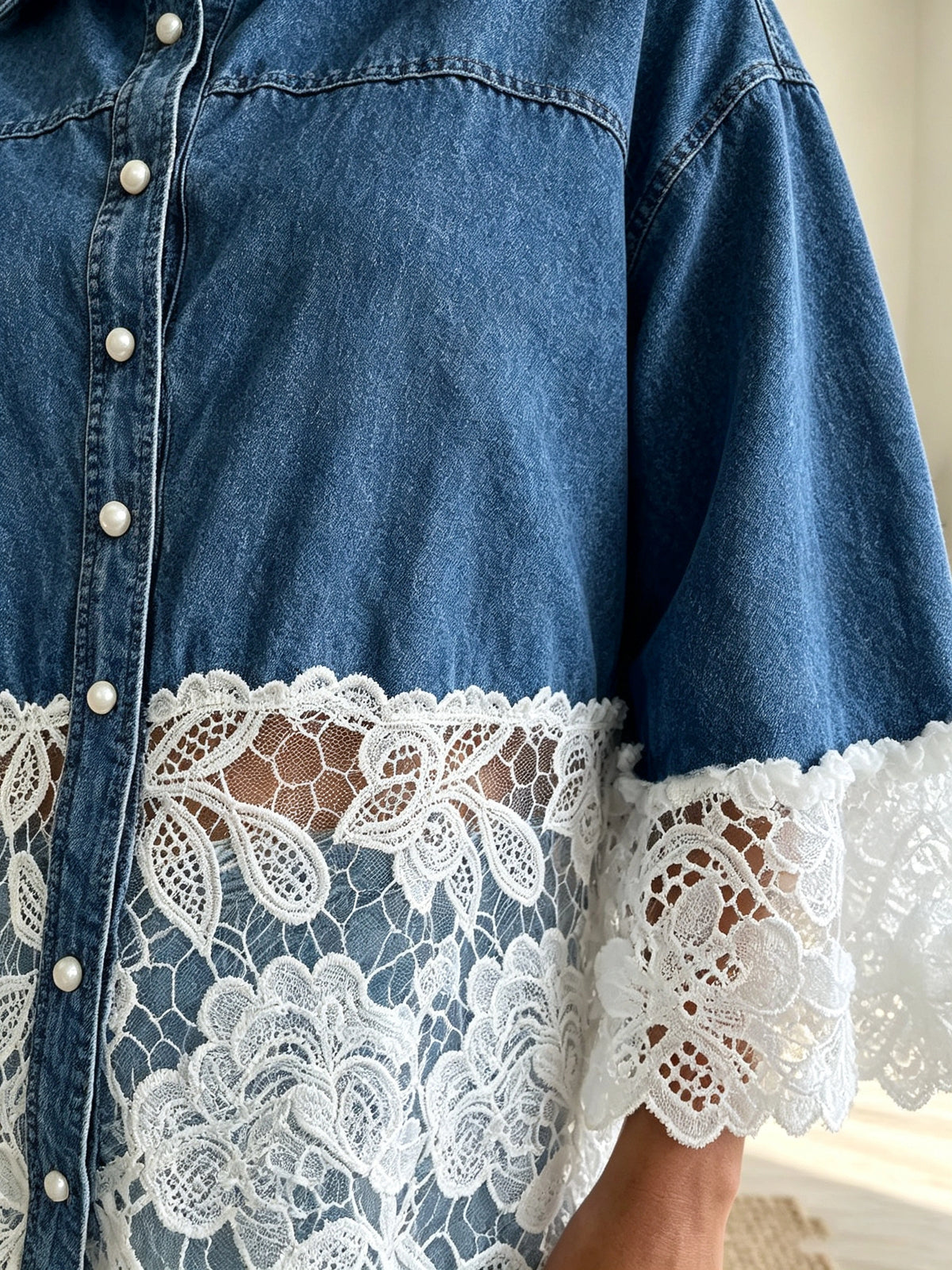 Women's Lace Hem Denim Shirt