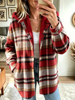 Women's Plaid Button-Down Hooded Shacke