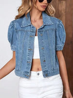 Retro Chic Lapel Casual Stylish Short Sleeve Denim Coat