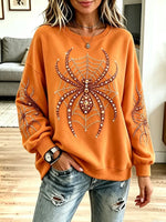 Vintage Halloween Spider Pattern Shiny Art Casual Stylish Long Sleeve Sweatshirt