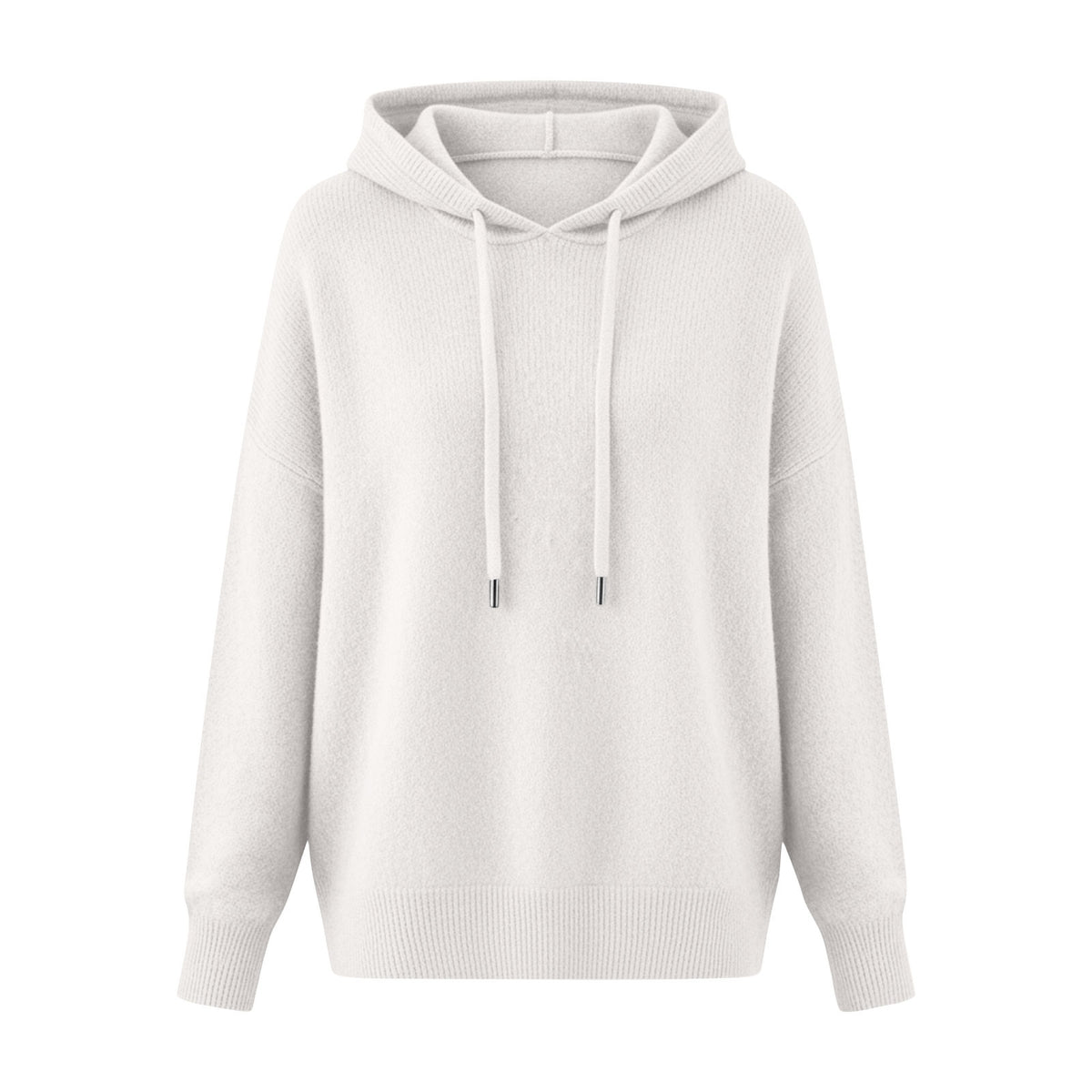 Women Solid Color Drawstring Hooded Knit Pullover Sweater
