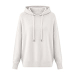 Women Solid Color Drawstring Hooded Knit Pullover Sweater
