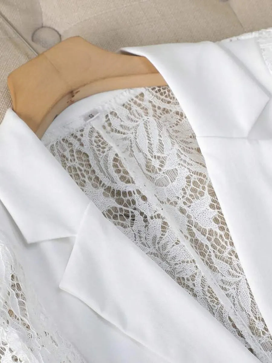 Retro Elegant Solid Color Lace Patchwork Art Casual Stylish Blazer Coat