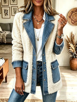 Women's Denim Patchwork Sherpa Fleece Coat