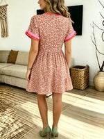 Women's Leopard Ruffle V-Neck Mini Dress