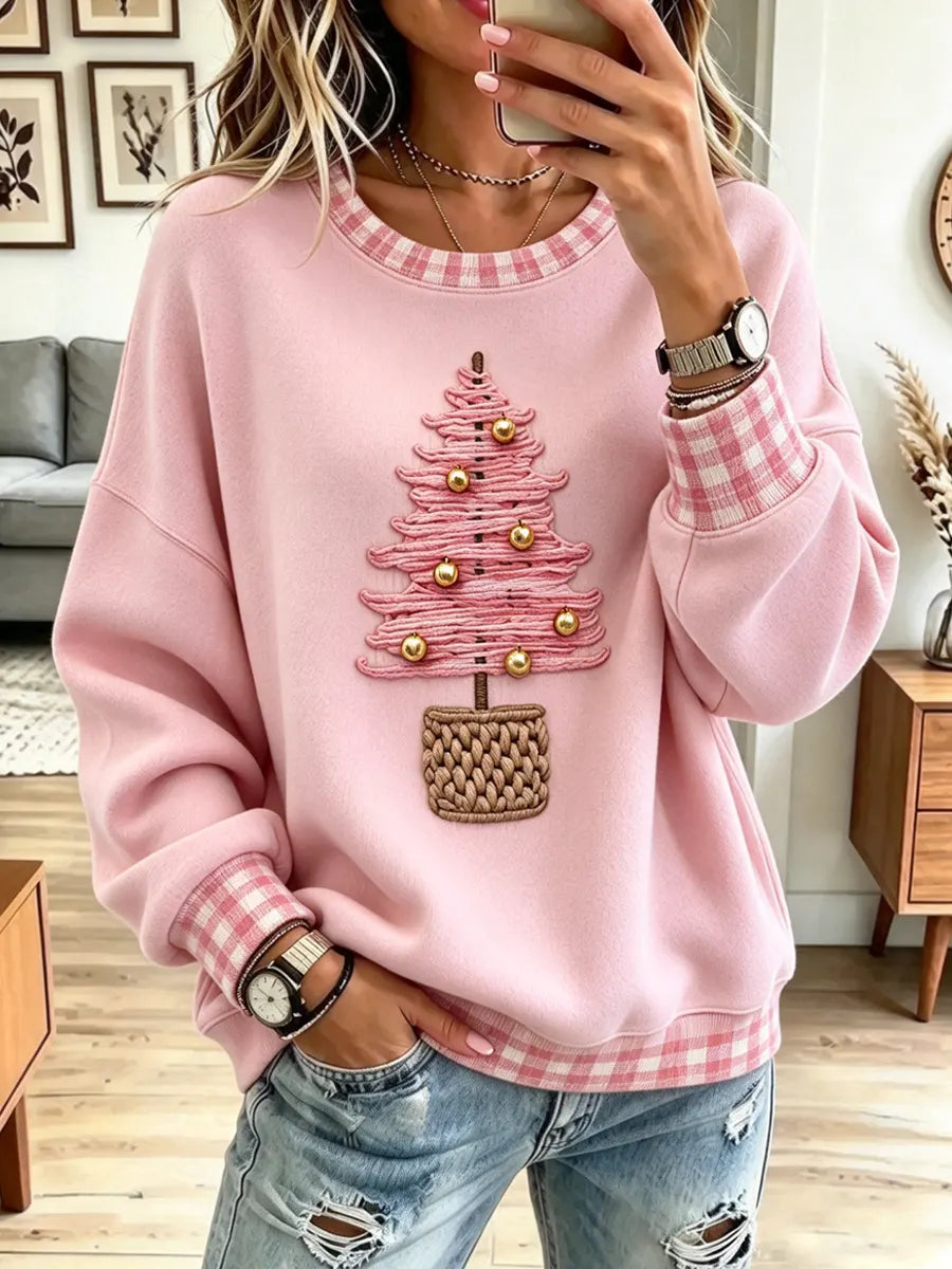 Vintage Christmas Tree Pattern Art Casual Stylish Long Sleeve Sweatshirt