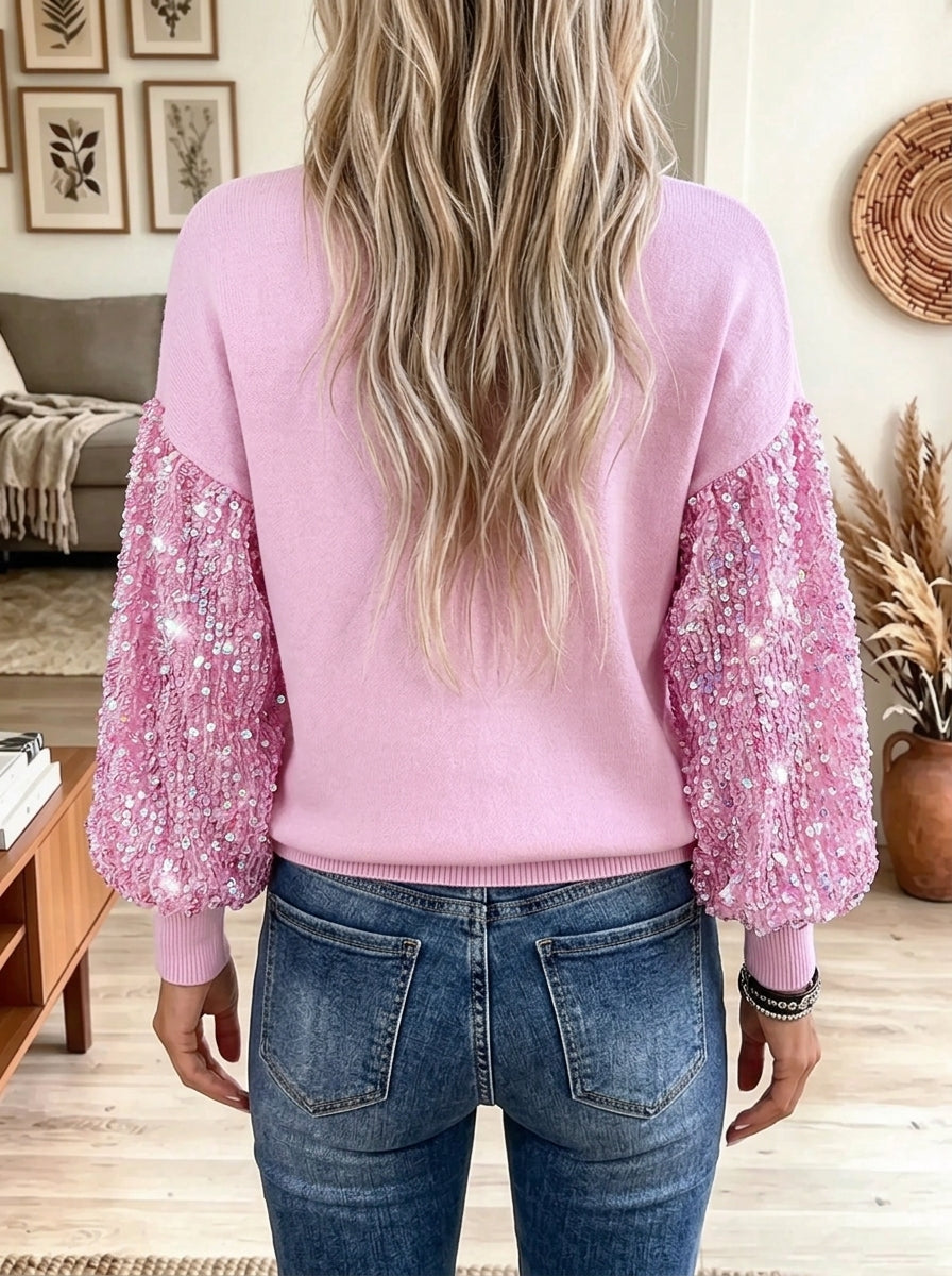 Women's Sequin Heart Applique Knit Sweatshirt