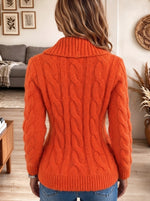 Women's Vibrant Orange Cable Knit Shawl Collar Cardigan with Double Buckle Straps