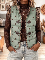 Vintage Elegant Leopard Print Patchwork Quilted Winter Jacket Vest
