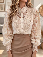 Retro Elegant Lace Hollow Patchwork Art Casual Stylish Long Sleeve Shirt