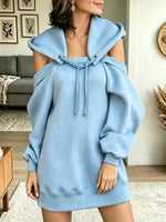 Women's Cold-Shoulder Hooded Sweatshirt Mini Dress