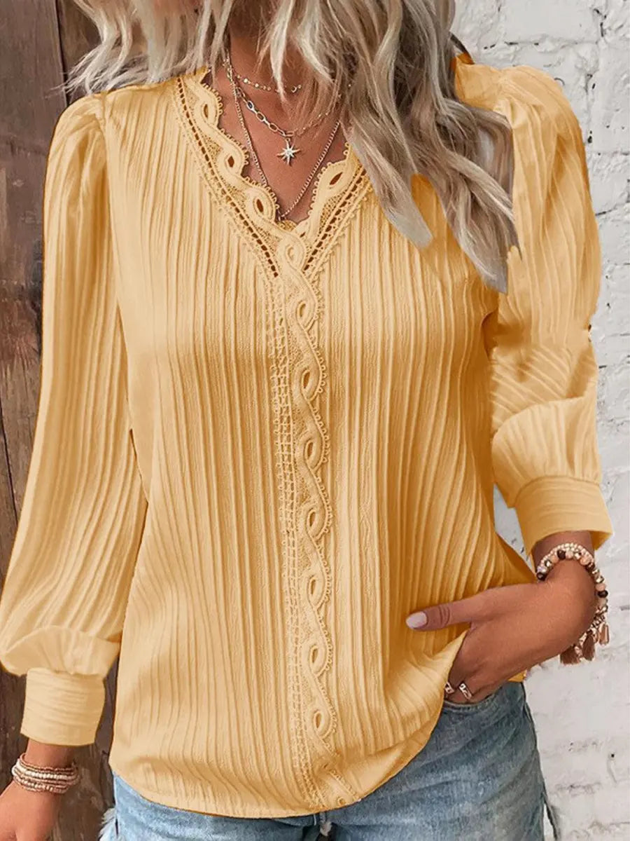 Retro Elegant Lace Patchwork Art Casual Stylish Long Sleeve Shirt