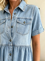 Women's Tiered Denim Maxi Shirt Dress