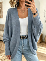 Women Open‑Front Batwing Sleeve Textured Knit Cardigan