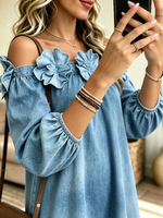 Women's 3D Floral Off-the-Shoulder Denim Mini Dress