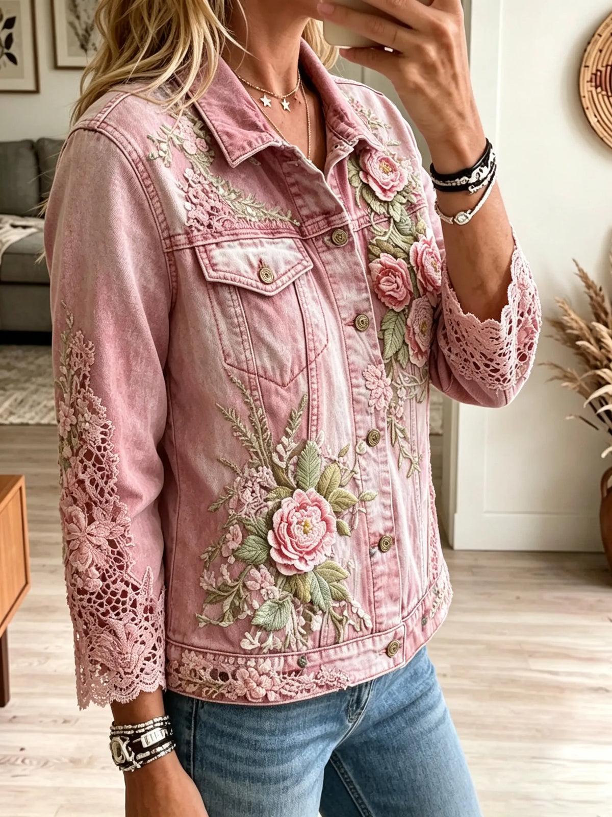 Women's Floral Lace Denim Jacket