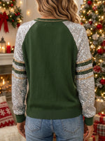 Women's Leopard Tree Sequin Print Sleeve Holiday Sweatshirt