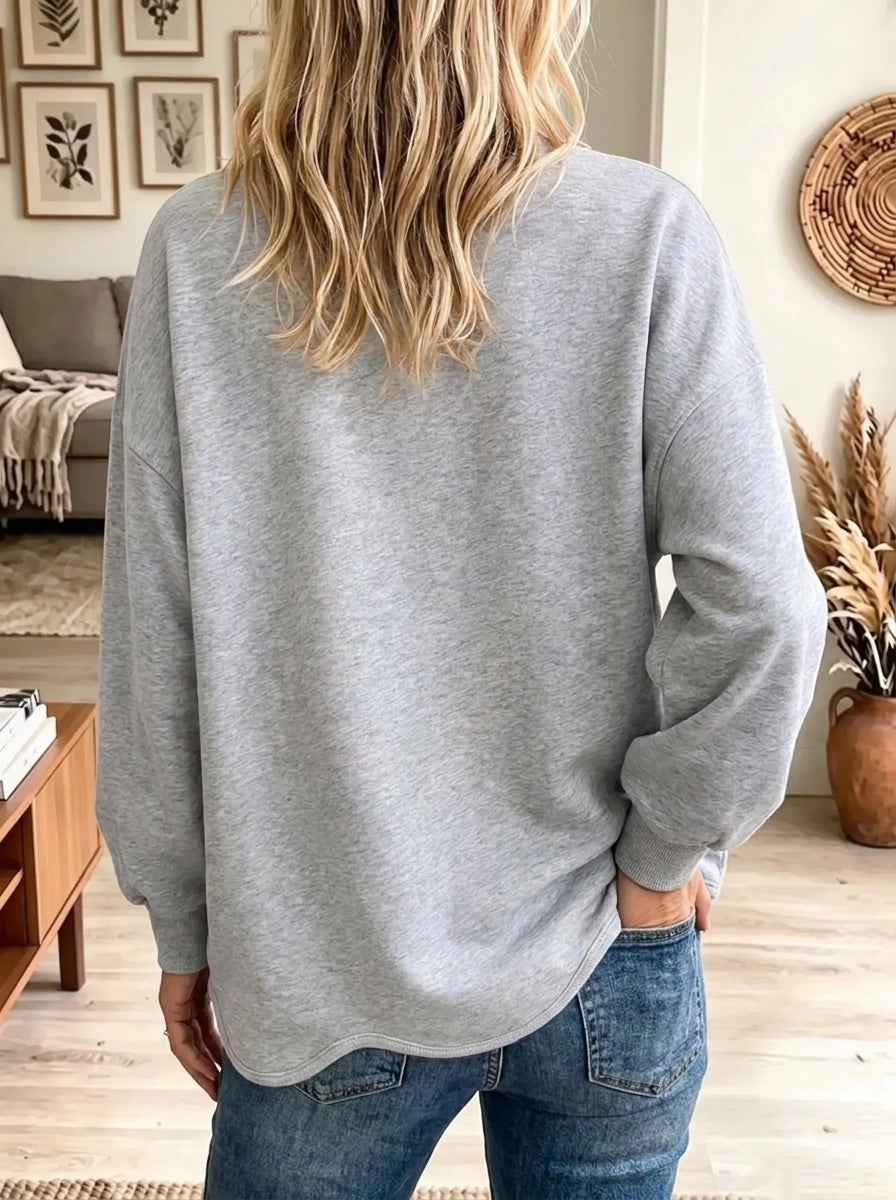Women's Oversized Scalloped Hem Crewneck Sweatshirt