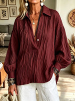 Women's Crinkle Pleated Deep V-Neck Blouse