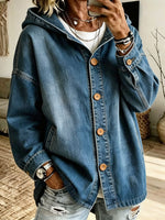 Women's Oversized Button-Down Hooded Denim Jacket
