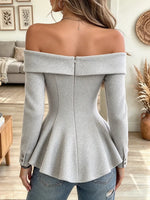Women's Elegant Deep V Big Lapel Long Sleeve Slim Fitted Asymmetric Button Flared Hem Coat Top