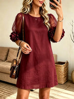 Women's 3D Floral Sheer Sleeve Shift Mini Dress