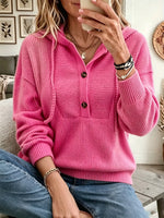 Women's Ribbed Knit Henley Pullover Hoodie