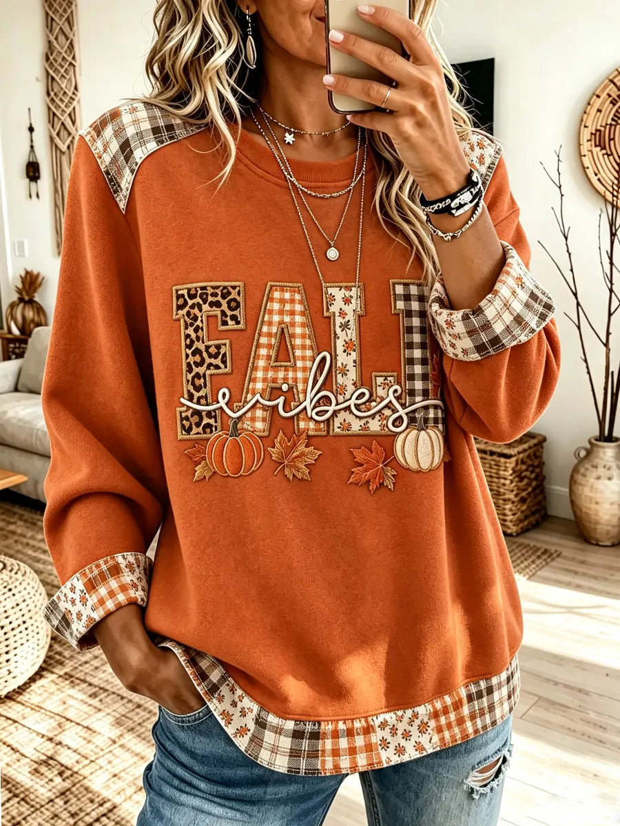 Retro Maple Pumpkin Pattern Art Print Casual Long Sleeve Sweatshirt