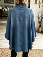 Women's Raw Hem Denim Poncho Jacket